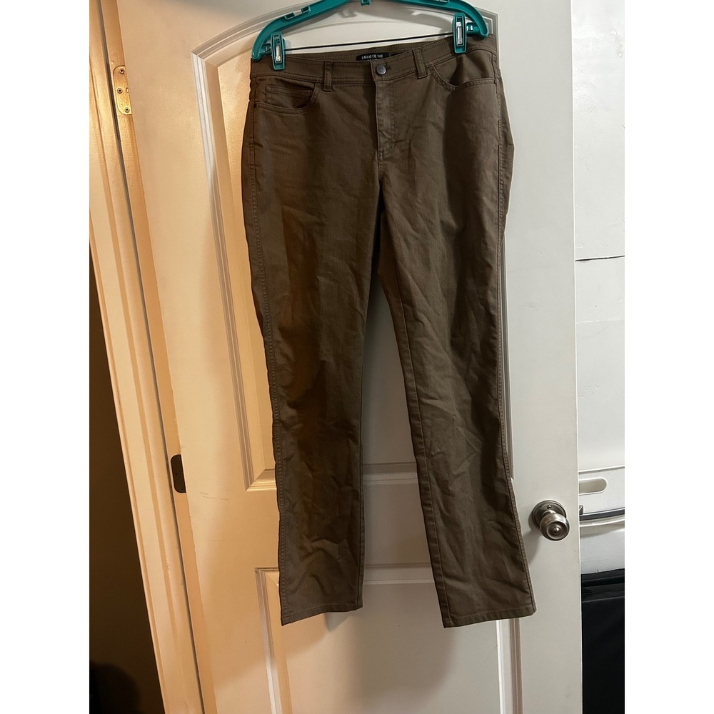 Lafayette 148 New York Wooster Slim Straight Pants Olive Brown Size 12